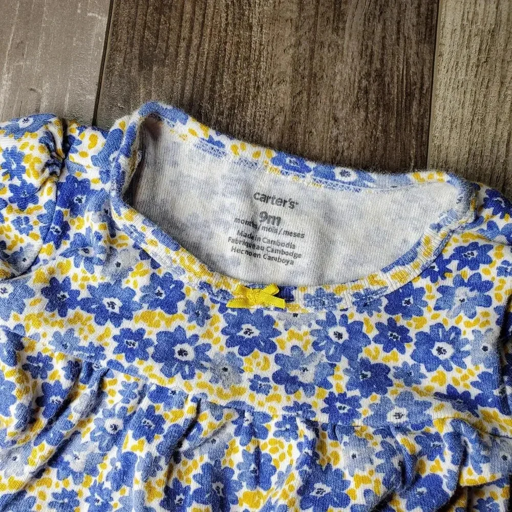 Carter's Baby Girl Blue and Yellow Floral Top Bodysuit 100% Cotton Size 9M NWOT